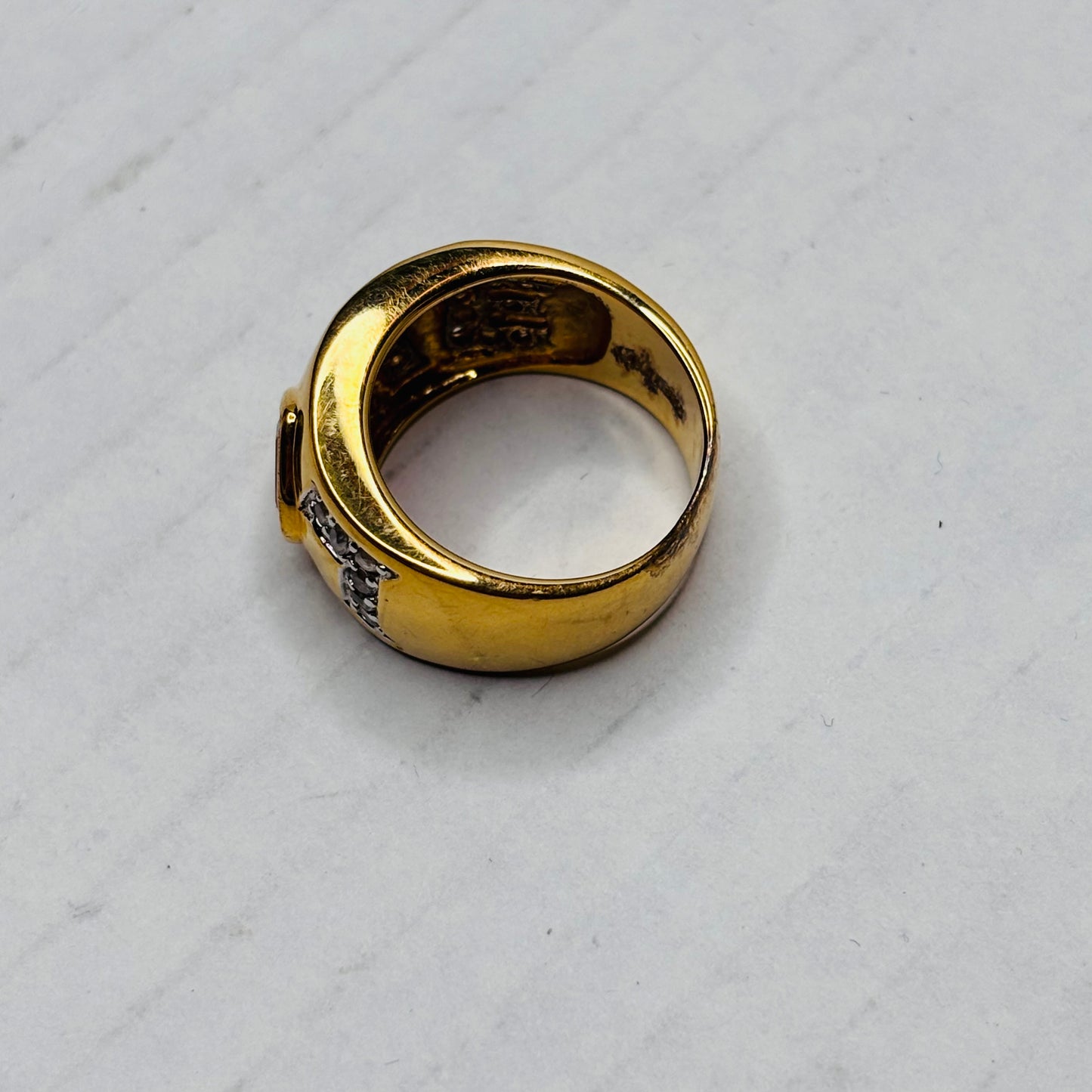 14K Yellow Gold “LOVE” with Ruby Heart and Diamond Set Gold Vintage Ring Size 7