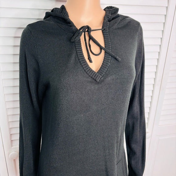 NEW YORK & COMPANY SoHo Street Black Hooded Sweater Dress Size Medium