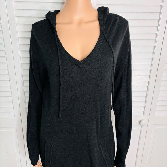 NEW YORK & COMPANY SoHo Street Black Hooded Sweater Dress Size Medium