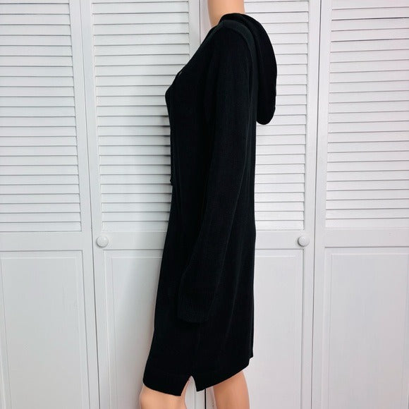 NEW YORK & COMPANY SoHo Street Black Hooded Sweater Dress Size Medium