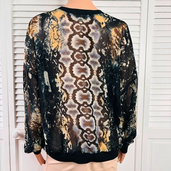 CABI Gray Yellow Lightweight Semi Sheer Blouse Size Large