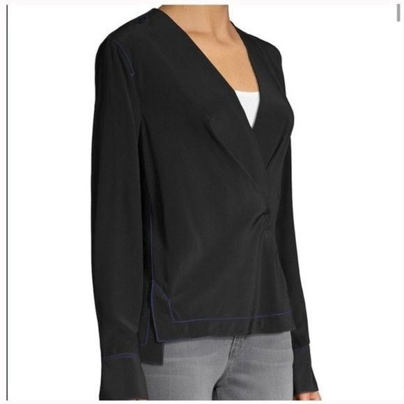 RAG & BONE Black Shields V-Neck Silk Blouse Size Medium