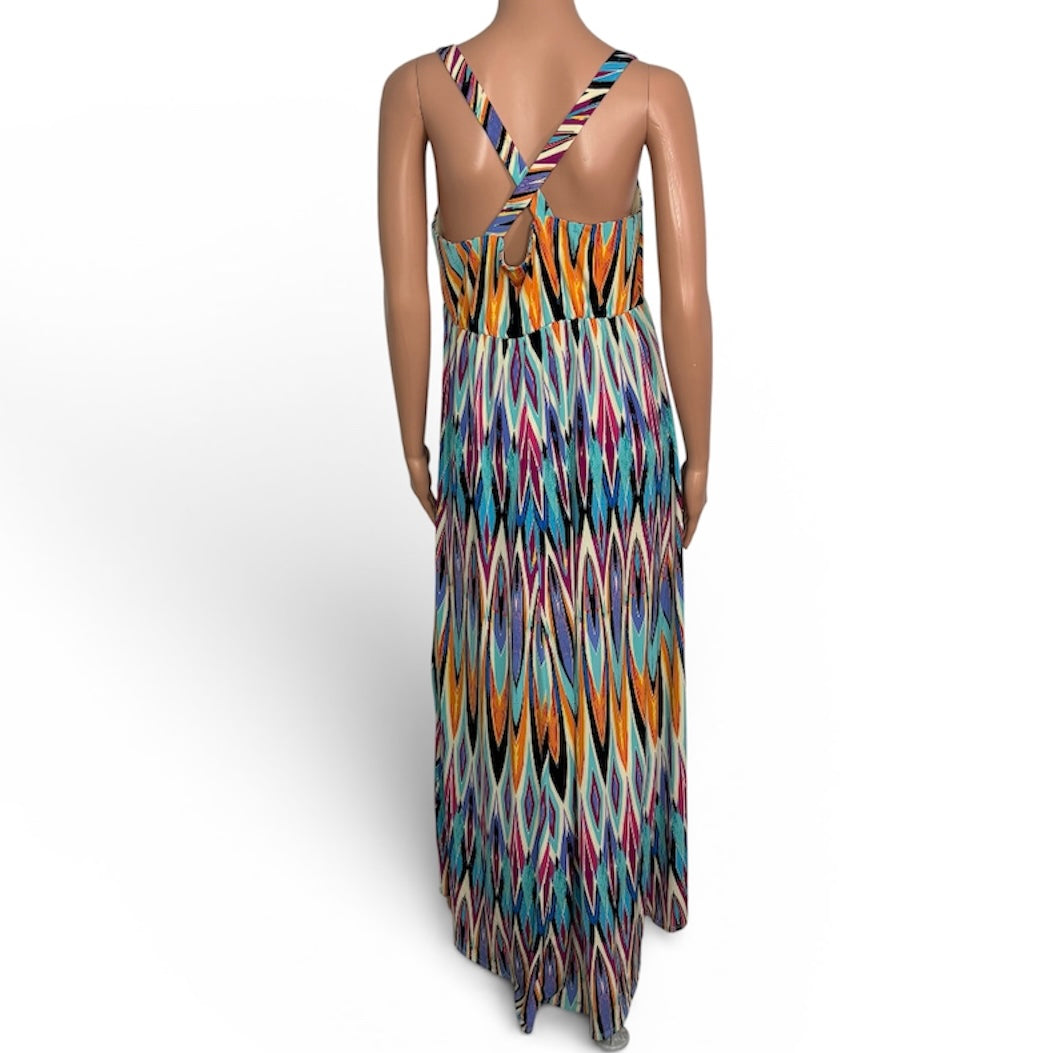 NICOLE by Nicole Miller Geometric Ikat High-Low Maxi Dress Size Large