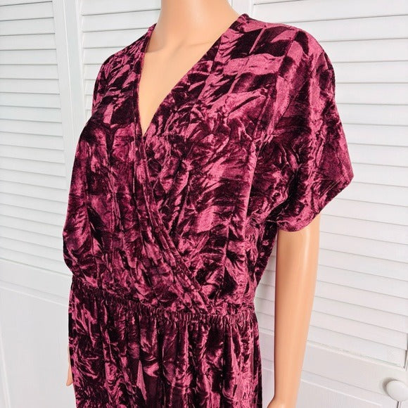 THE VANITY ROOM Burgundy Crushed Velvet V-Neck Jumpsuit Size XL