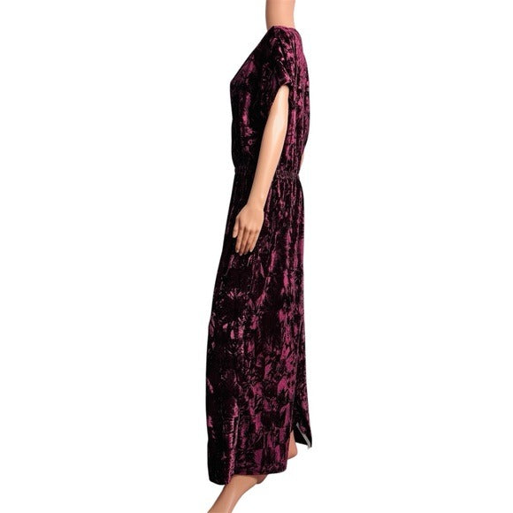 THE VANITY ROOM Burgundy Crushed Velvet V-Neck Jumpsuit Size XL