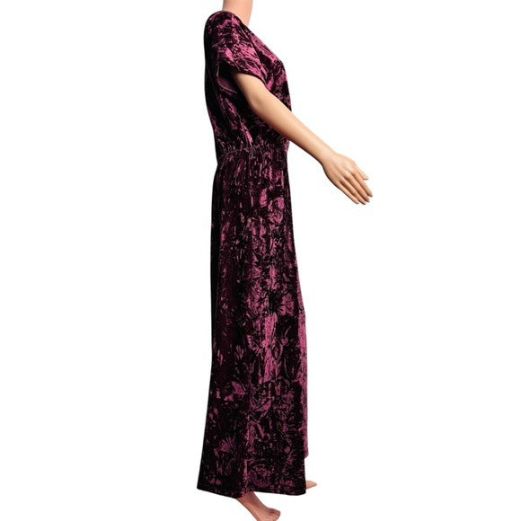 THE VANITY ROOM Burgundy Crushed Velvet V-Neck Jumpsuit Size XL