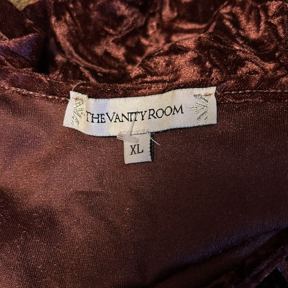 THE VANITY ROOM Burgundy Crushed Velvet V-Neck Jumpsuit Size XL
