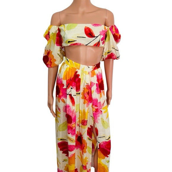 NEW RUMER Coco & Lola Exclusive Floral Print Camille Crop Top & Sunshine Skirt