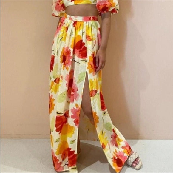NEW RUMER Coco & Lola Exclusive Floral Print Camille Crop Top & Sunshine Skirt