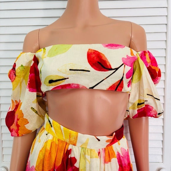 NEW RUMER Coco & Lola Exclusive Floral Print Camille Crop Top & Sunshine Skirt