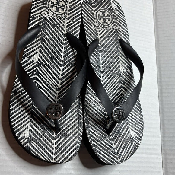 TORY BURCH Zebra Wedge Flip Flops Size 7