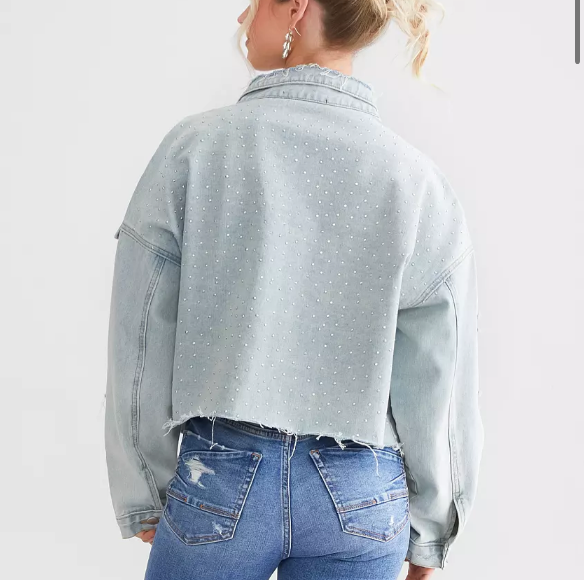BLUE B Oversized Rhinestone Washed Denim Jacket Size Large