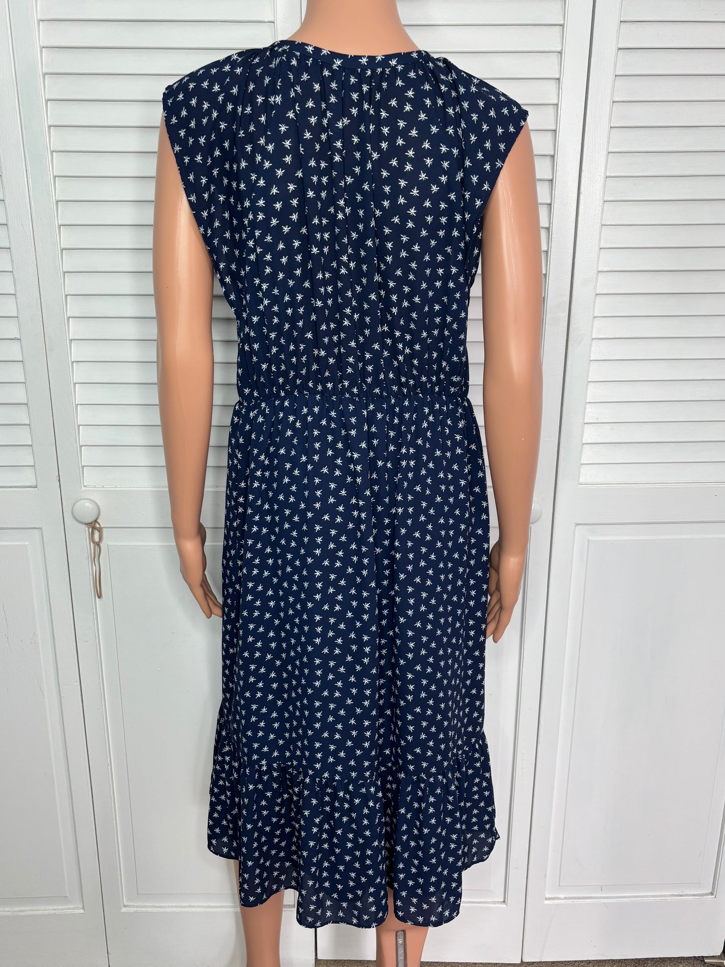 J. CREW Mercantile Navy Blue & White Dragonfly Print Midi Dress Size Medium