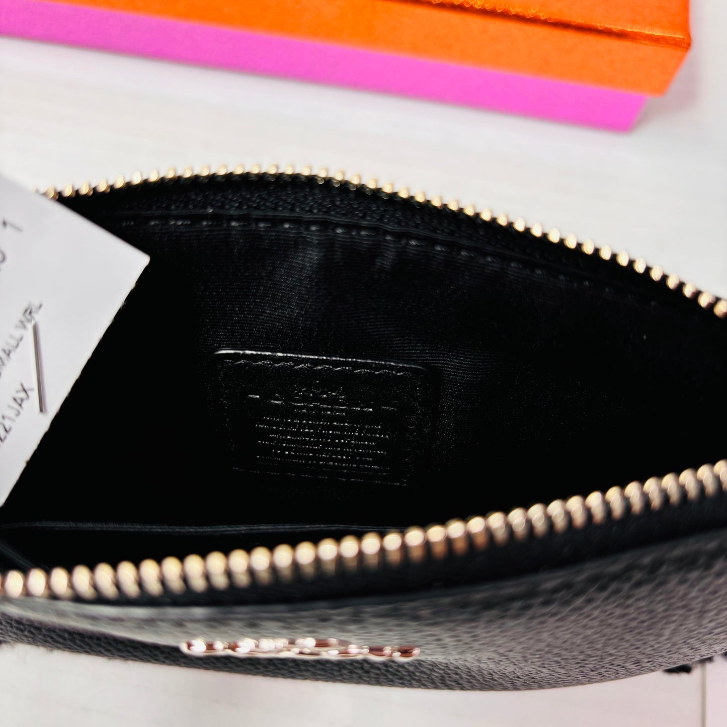 *NEW* COACH Black Shearling Trim Pebbled Leather Wristlet