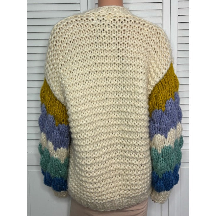 FRNCH Paris Chunky Knit Color Block Sleeve Cardigan Sweater Size Medium/Large