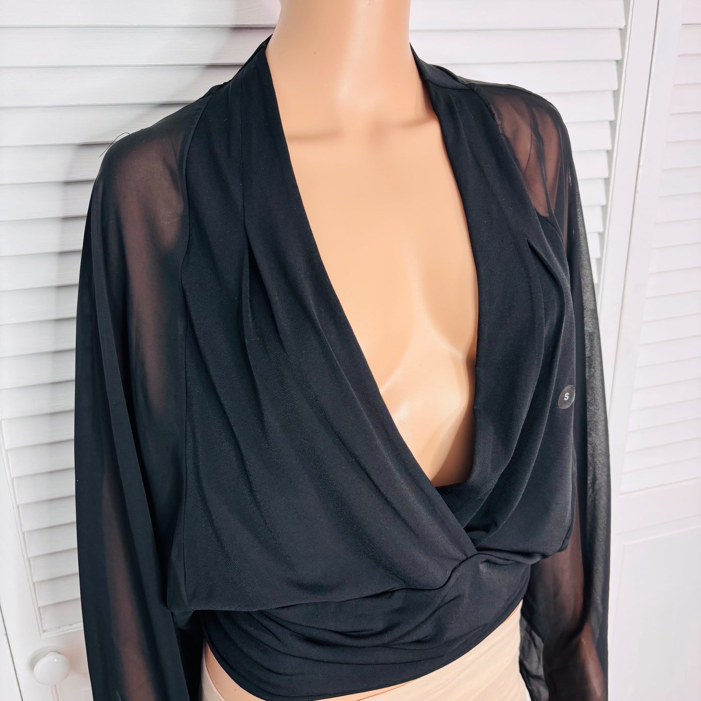 NEW NEW YORK & COMPANY Draped V-Neck Blouse in Black Size Small