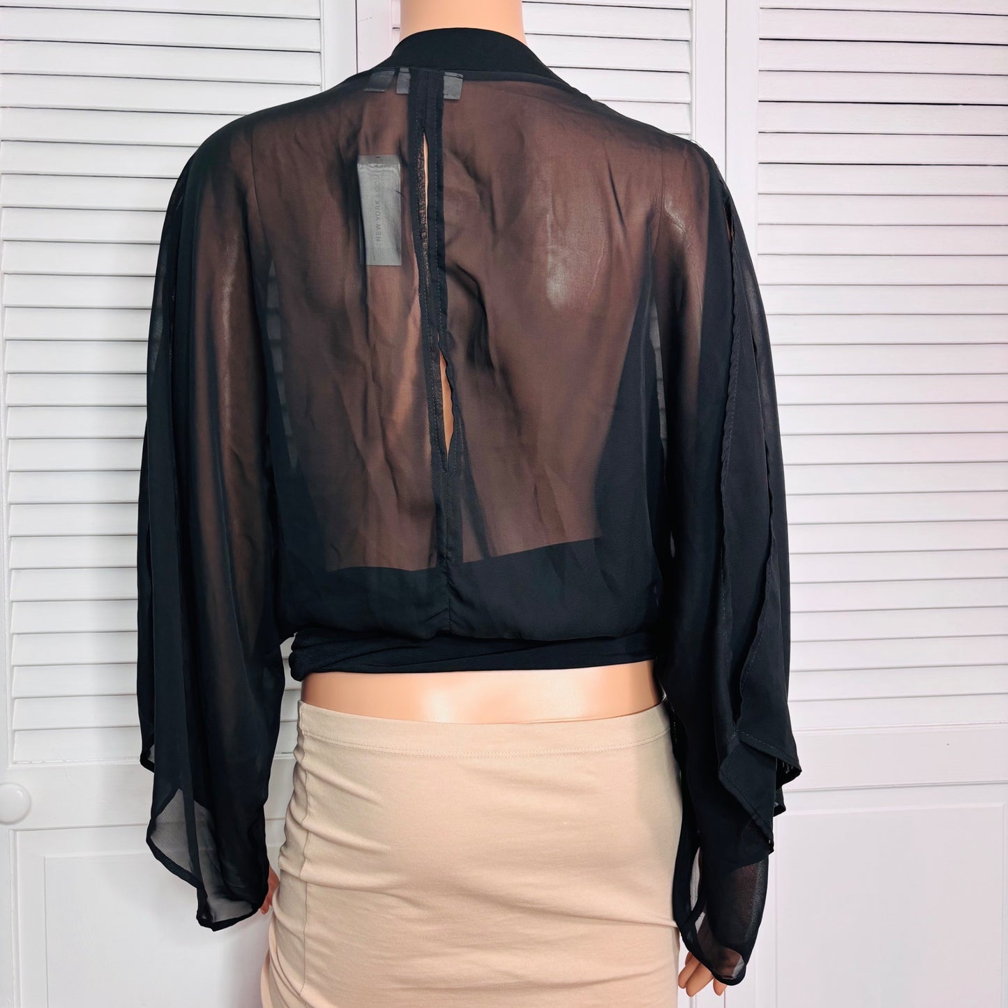 NEW NEW YORK & COMPANY Draped V-Neck Blouse in Black Size Small