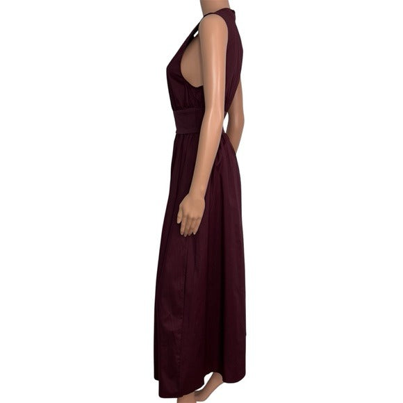 NEW WEWOREWHAT Keyhole Midi Dress in Eggplant Size Small