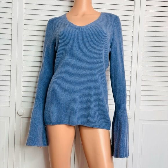 REBECCA MINKOFF Blue Stevie Bell Sleeve Cashmere Sweater Size Medium