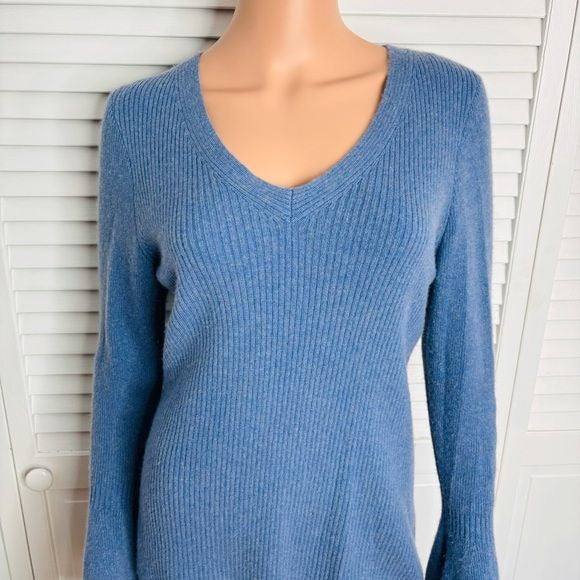 REBECCA MINKOFF Blue Stevie Bell Sleeve Cashmere Sweater Size Medium