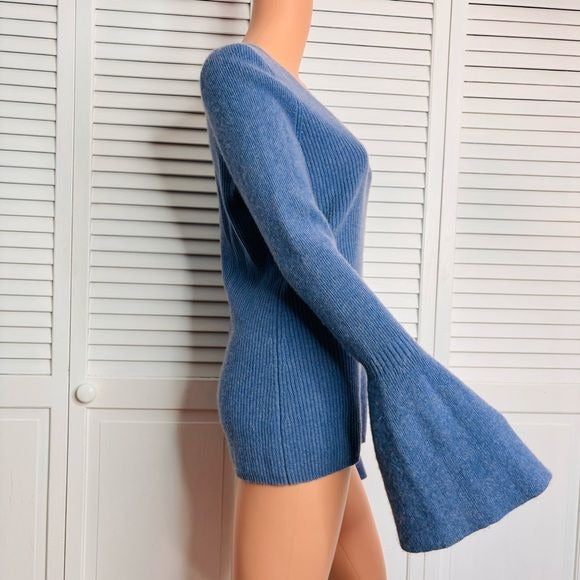 REBECCA MINKOFF Blue Stevie Bell Sleeve Cashmere Sweater Size Medium