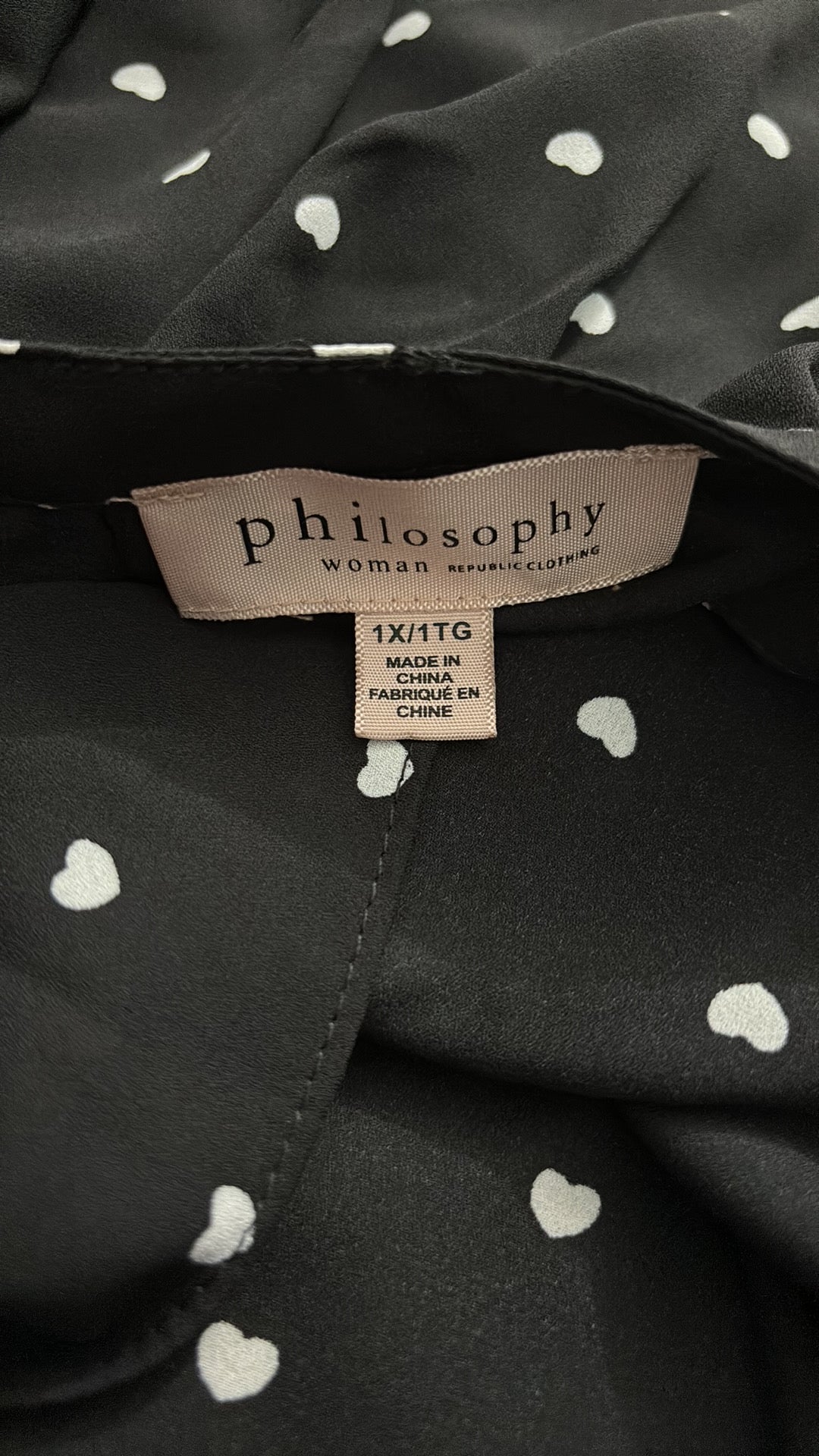 PHILOSOPHY Black Heart Print Lightweight V-Neck Blouse Size 1X