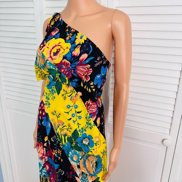 DIANE VON FURSTENBERG Multicolor One Shoulder Asymmetrical Dress Size Medium