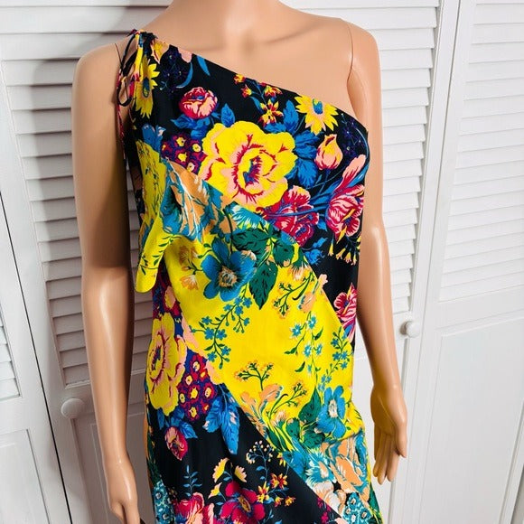 DIANE VON FURSTENBERG Multicolor One Shoulder Asymmetrical Dress Size Medium