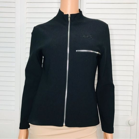 BURTON Black Ribbed Zip Up Sweater Size Small