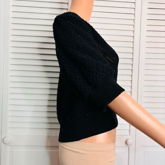DH NEW YORK Black Cotton Cropped Short Sleeve Cardigan Size Medium