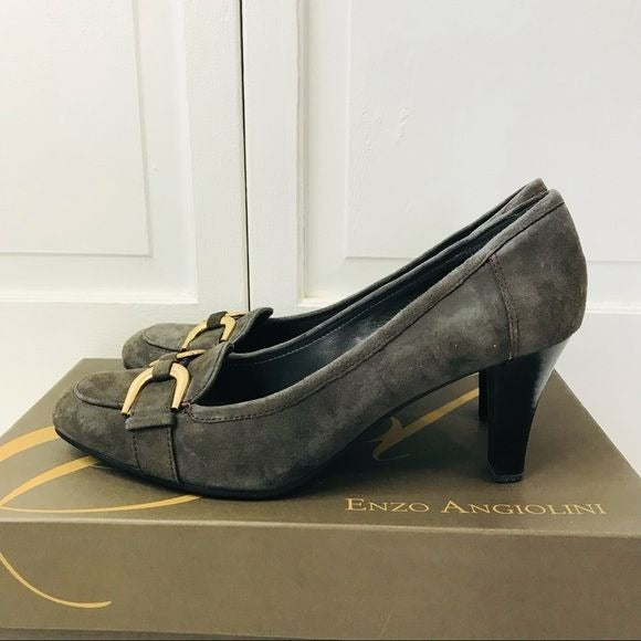 ENZO ANGIOLINI Dark Gray Suede Tequilian Heels Size 6.5M