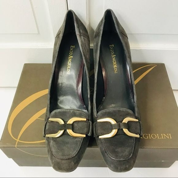 ENZO ANGIOLINI Dark Gray Suede Tequilian Heels Size 6.5M