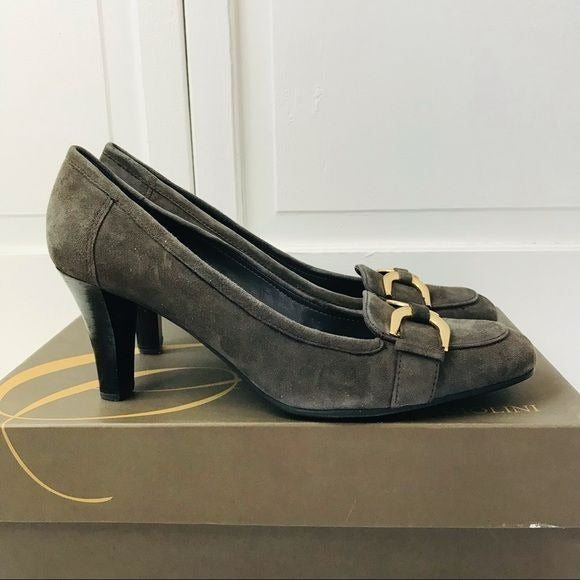 ENZO ANGIOLINI Dark Gray Suede Tequilian Heels Size 6.5M