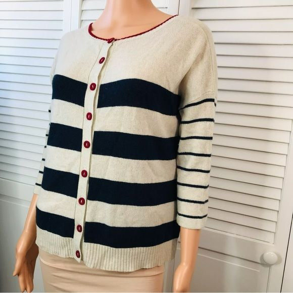 AUTUMN CASHMERE Striped Cashmere Oversized Cardigan Sweater Size Medium