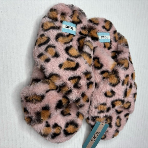 New TOMS Leopard Print Fuzzy Slippers Size 9