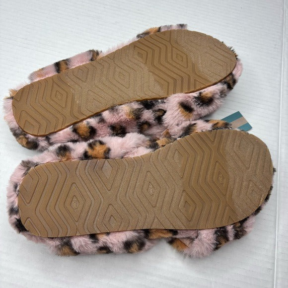 New TOMS Leopard Print Fuzzy Slippers Size 9