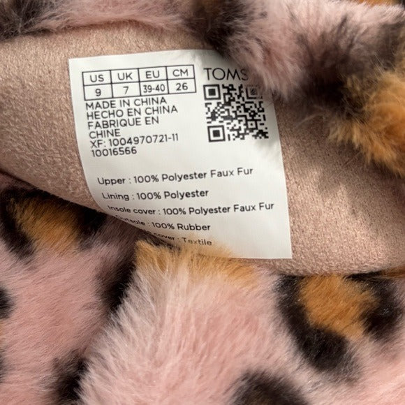 New TOMS Leopard Print Fuzzy Slippers Size 9