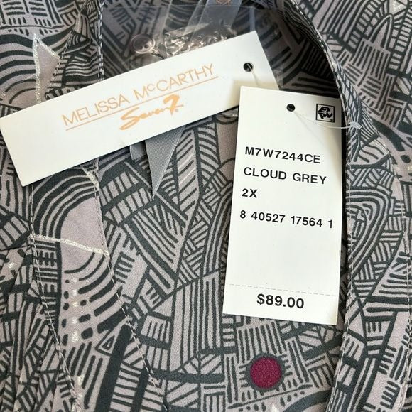 *NEW* MELISSA MCCARTHY Seven Gray Geometric Print Tunic Blouse Size 2X