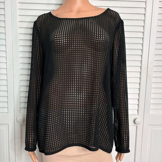 BANANA REPUBLIC Black Fishnet Pullover Long Sleeve Blouse Size XL