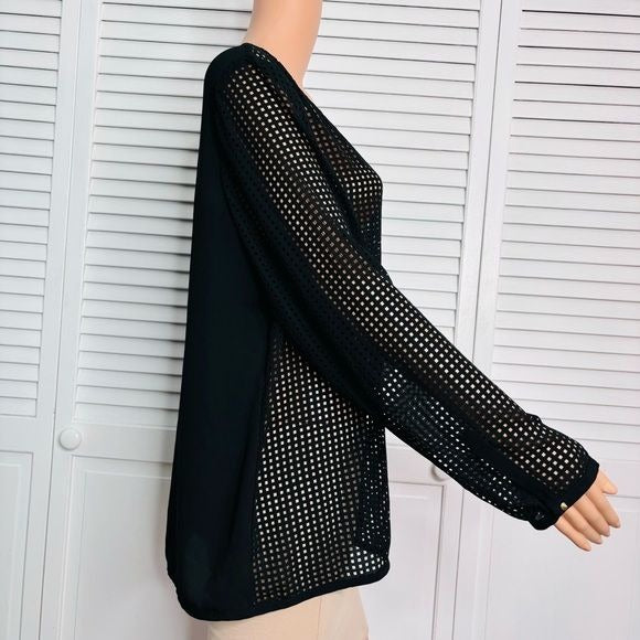 BANANA REPUBLIC Black Fishnet Pullover Long Sleeve Blouse Size XL