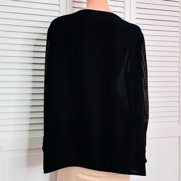 BANANA REPUBLIC Black Fishnet Pullover Long Sleeve Blouse Size XL
