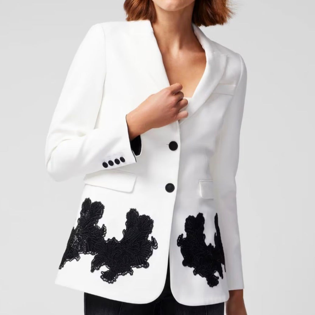 WHITE HOUSE BLACK MARKET Petite Fashion Blazer With Lace in White Size 8