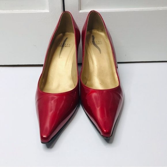 STUART WEITZMAN Candy Apple Red Patent Leather Pointed Toe Pumps 9.5M