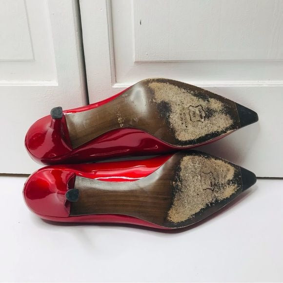 STUART WEITZMAN Candy Apple Red Patent Leather Pointed Toe Pumps 9.5M