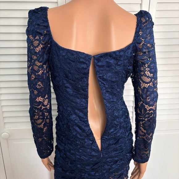 *New* SAM EDELMAN Navy Ruched Long Sleeve Lace Minidress Size 4