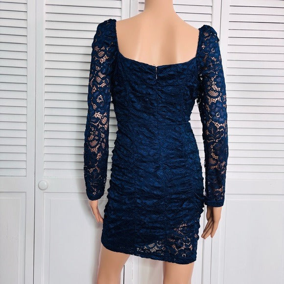*New* SAM EDELMAN Navy Ruched Long Sleeve Lace Minidress Size 4