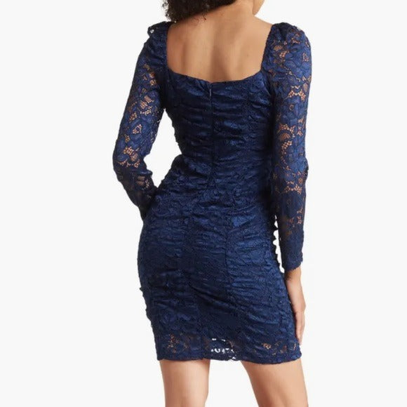 *New* SAM EDELMAN Navy Ruched Long Sleeve Lace Minidress Size 4