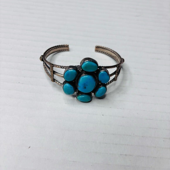 AMERICAN WEST Sterling Silver Kingman Turquoise 7-Stone Statement Cuff Bracelet