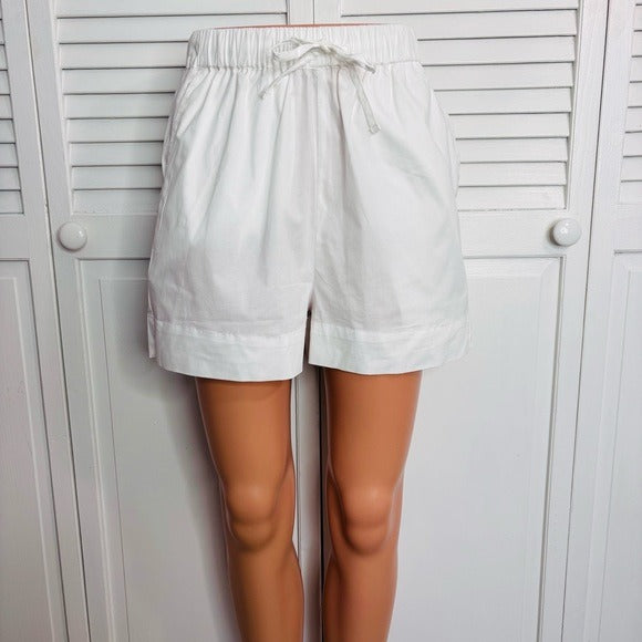 *New* WEWOREWHAT Cotton Poplin Tie Waist Shorts in White Size XS