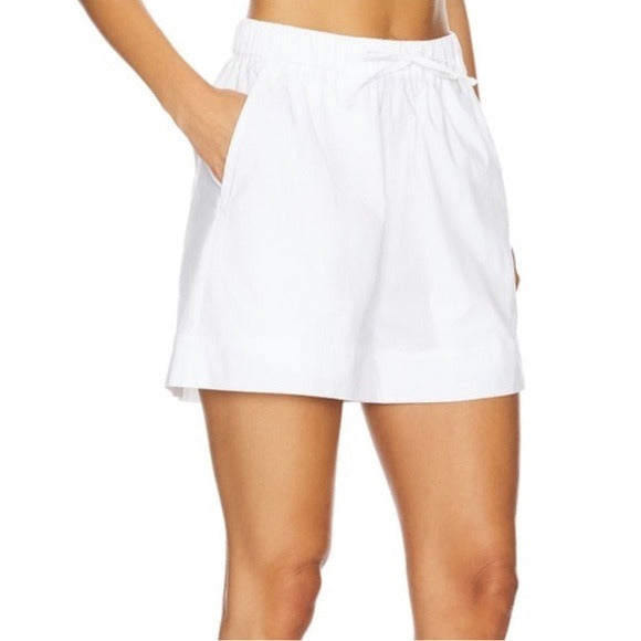 *New* WEWOREWHAT Cotton Poplin Tie Waist Shorts in White Size XS